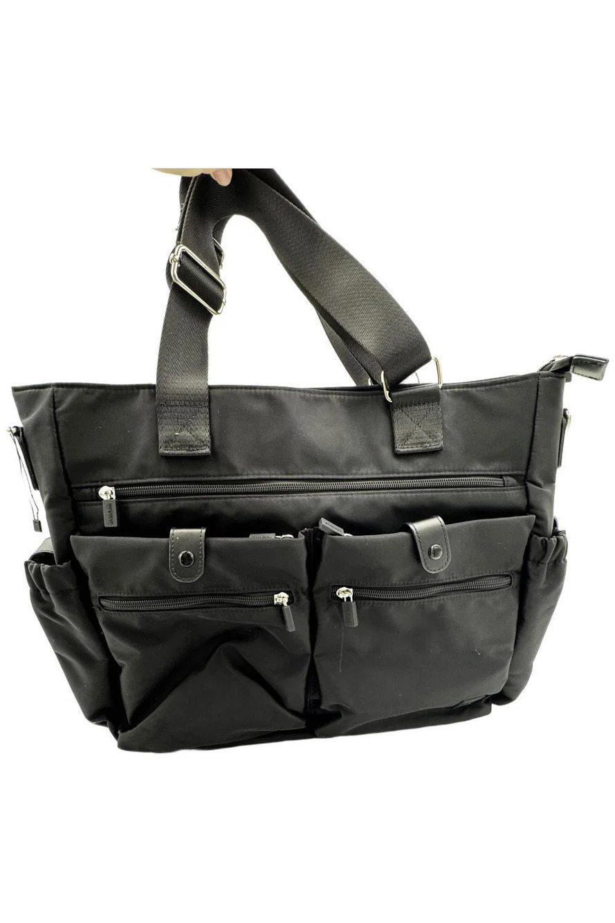 IHKWIP Women's The Champion Multi- Pocket Tote w Crossbody Strap Blk